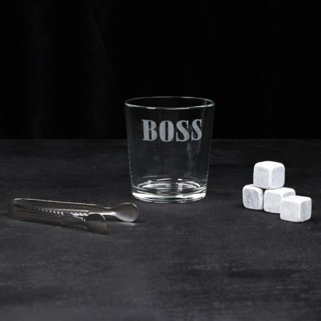 Boss set, glass glass 250 ml, whiskey stones, forceps-2