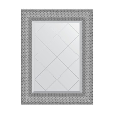 Mirror with engraving in the baguette frame, silver chain mail 88 mm, 57x74 cm