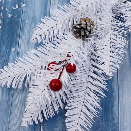 Branch artificial decorative "snow-white" cones silver-berry 60 cm-1