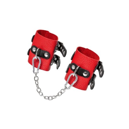 An handcuffs Pecado BDSM, soft with two handle straps, genuine leather, red-black 93243-2