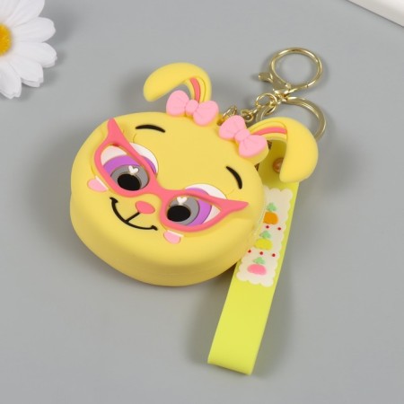 A keychain wallet with a carbine, strap Silicon "Bunny with glasses" 3.5x9x9 cm-1