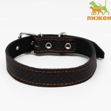 Leather collar with embossing on synthetic winterizer, 65 x 3 cm, Osh 40-55 cm, black