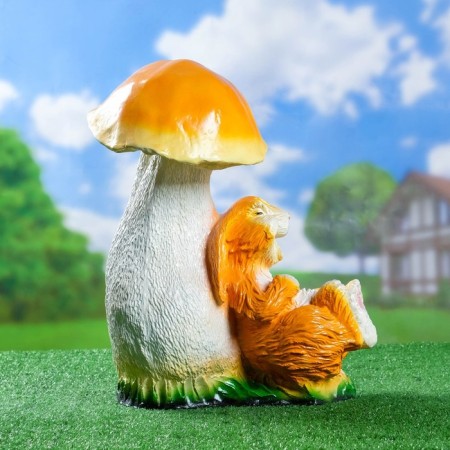 Garden figure "Hare under the mushroom" 35x32x45cm-2