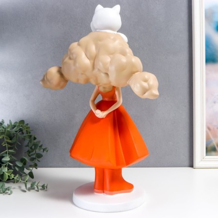 Polystone souvenir "Girl with a cat in a hairstyle, in orange" 46 cm-3