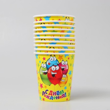 A one -time paper glass "Happy Birthday" Funny balls, 250 ml.-1