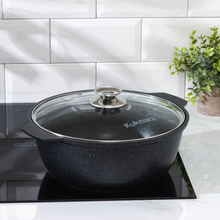 Frying, 4 l, d = 28 cm, h = 10.5 cm, glass cover, anti -stick coating, color dark marble-4