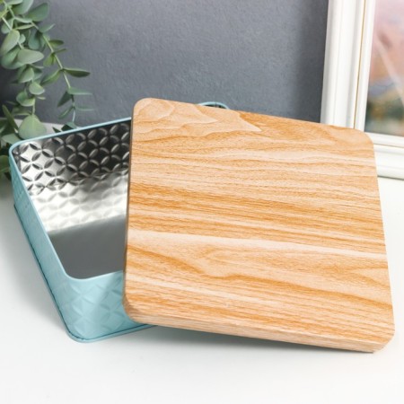 Casket Metal Square "ROMBA" Blue, wood cover 6x17x17 cm-3