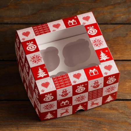 Packaging for 4 cupcakes with the Rozhdestvensky Print window, 16 x 16 x 10 cm-2