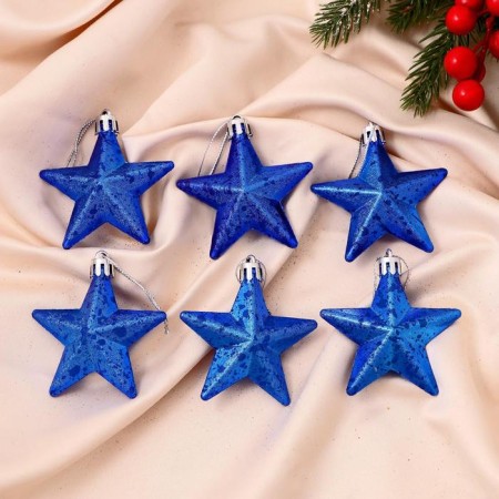 Jewelry decoration "Grace stars" (set 6 pcs) 6x6 cm, blue