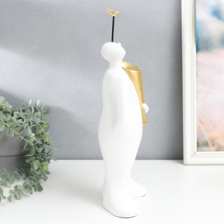 Souvenir Polystone stand "A man with a bird on the head" White 16x38 cm-1