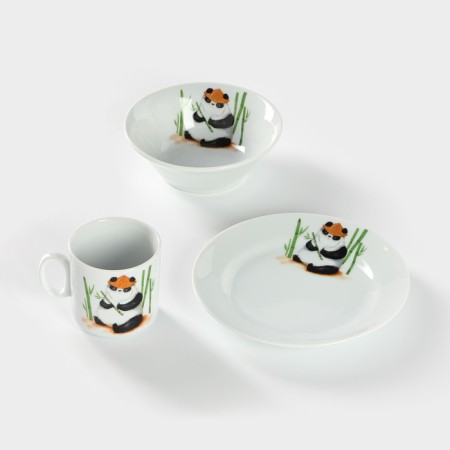 A set of porcelain dishes "Panda", 3 objects: mug 200 ml, bowl 350 ml, plate d = 17 cm