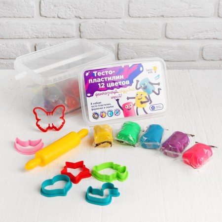 Dough-plastilin, 12 colors, 6 molds + rocking roller: 16 cm-1