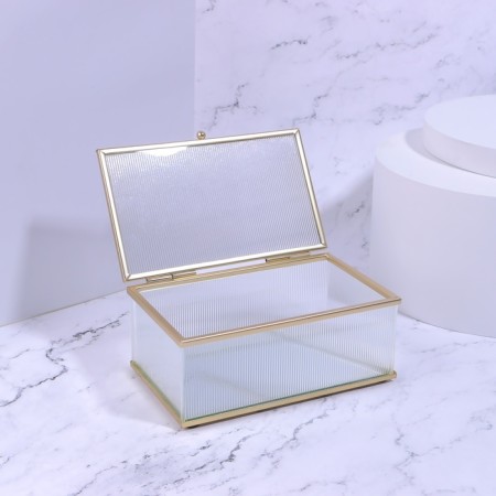 Organizer for storage "Ripples", with a lid, glass, with a mirror -bottom, 1 section, 14.5 × 8.5 × 6 cm, the color is transparent/copper-3