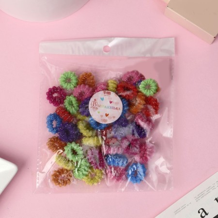 Hair elastic band "Mahrushka Shine" (set 42 pcs) corrugation, 1.5 cm, mix-2