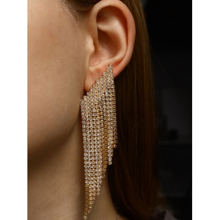 Hanging earrings with rhinestones "Eternal radiance" ladder, white color in gold-2