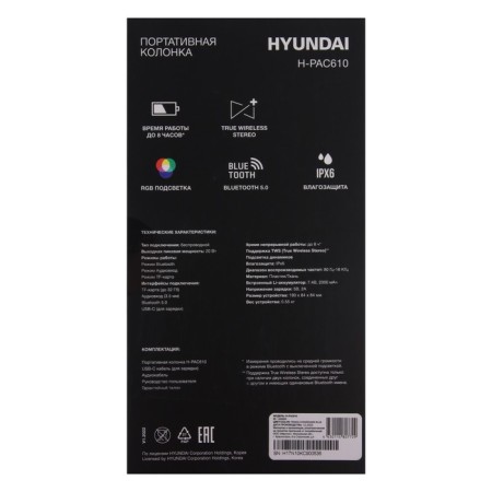 Portable column Hyundai H-PAC610, 20W, BT, Microsd, USB, AUX, 2000 MAKS, Blue-8