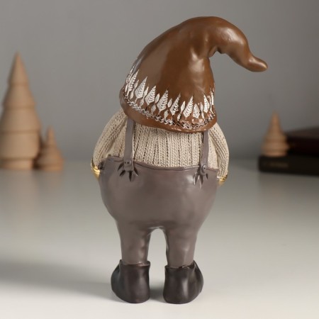 Polystone souvenir "Gnome in gray pants, in a hood with Christmas trees" 11x7x17.5 cm-2