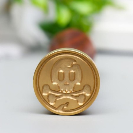Printing for wax with a wooden handle "Skull and bone" 9x2.5x2.5 cm-1