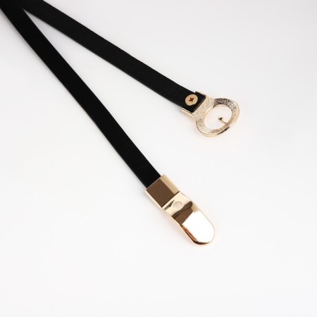 Women's belt, width 1 cm, metal buckle, black color-1