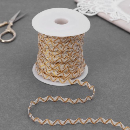 The braid of the finishing “Blutchik” with a gold thread, 5 mm, 27 ± 1 m, beige color-1