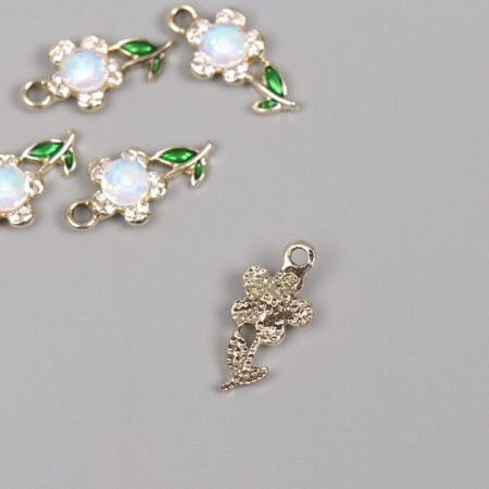 Decor for creativity metal, rhinestones "Flower" gold, white 2.1x1.1x0.6 cm-1