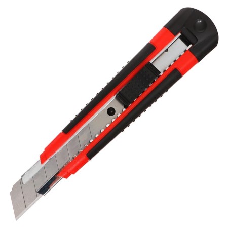 Chancellery knife 18mm, plastic, latch, rubberized, top-4