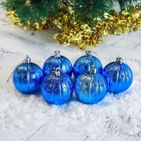 Set of balls plastic D-6 cm, 6 pcs "circles" blue