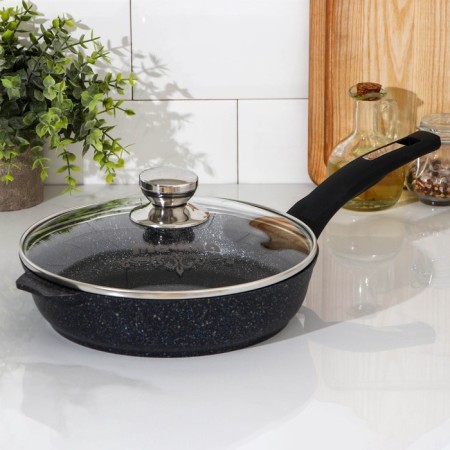 Granite Star pan, d = 24 cm, glass cover, anti -stick coating, black color