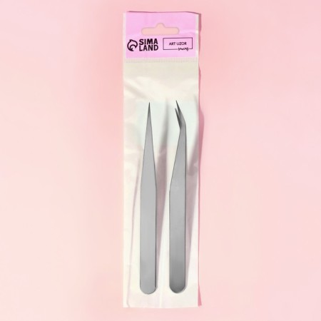 A set of tweezers for needlework, straight and curved, 12, 5 /13 cm, 2 pcs, silver color-3
