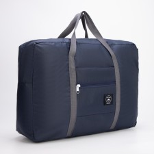 The bag is road, folding, lightning department, suitcase holder, outer pocket, blue color