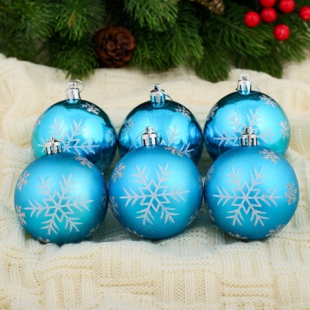 Set of balls plastic D-7 cm, 6 pcs "snowfall" blue