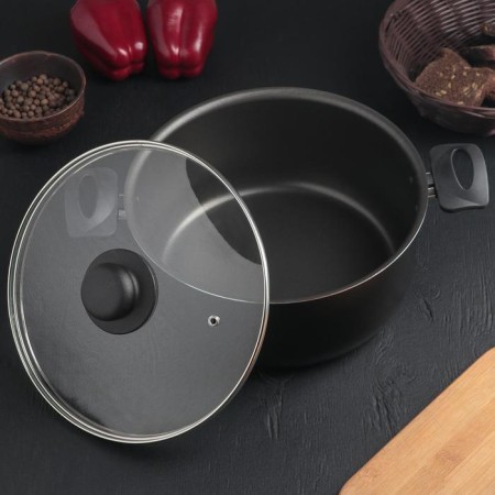 Consul pan, 4.2 l, d = 24 cm, glass cover, black color-1
