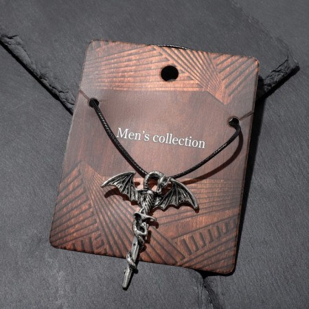 Unisex "Legends" Dragon with a sword, color black silver on a black lace, 60 cm-5