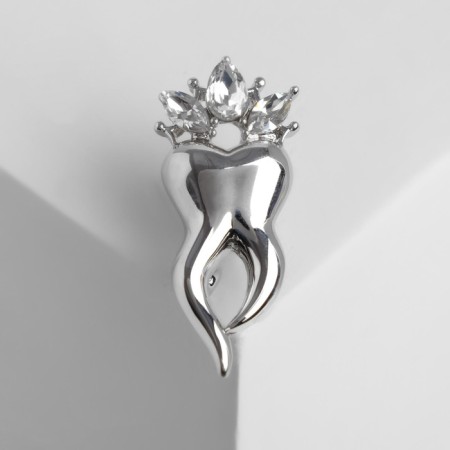 Brooch "Tooth" in a crown of rhinestones, white color in silver-2