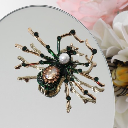 Brooch "Spider", color brown-green in black pink gold