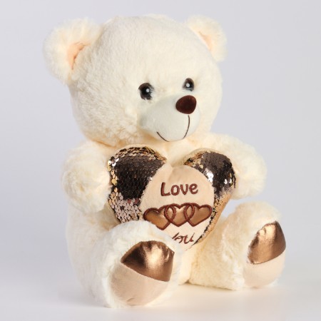 Soft toy "Bear" with heart, 30 cm, light color-1