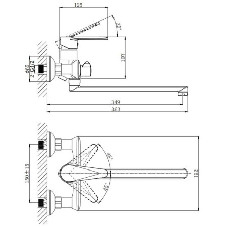 Bath mixer rush denis DN0335-51, single-leaf, long swivel spout, chromium-1