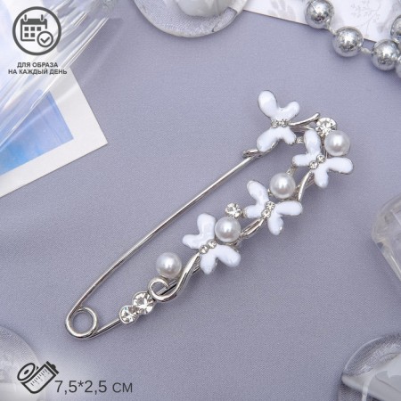Pin "butterflies" with pearls, 7.5 cm, white color in silver-2
