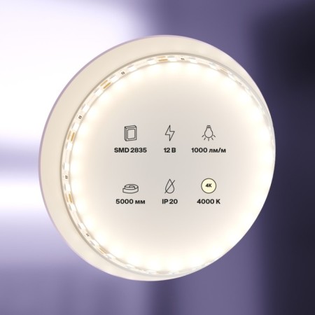 Maytoni LED strip, 12V, IP20, 2835, 9.6W/m, 4000k, 5 m, 5 mm, monochrome glow-2