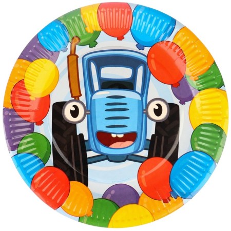 Paper plate "Happy Birthday!", 23 cm, blue tractor-1