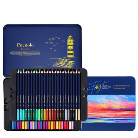 Pencils are artistic 48 colors, Finenolo, 3.8 mm, hexagonal, in a metal pencil case