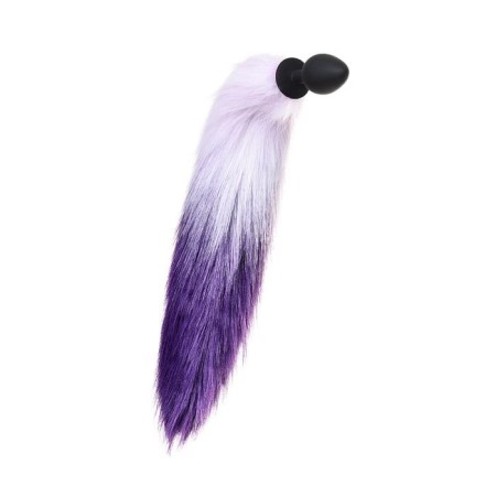Anal plug with a white-violet tail, silicone, black color, 45 cm, d = 3.3 cm-1