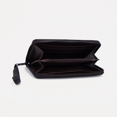 Male purse with zipper, department for bills, for maps, for coins, black color-2