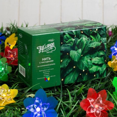 Garland “thread” 4.5 m with nozzles “lilies”, dark thread, 30 LED, white glow, 2 modes, solar battery-7