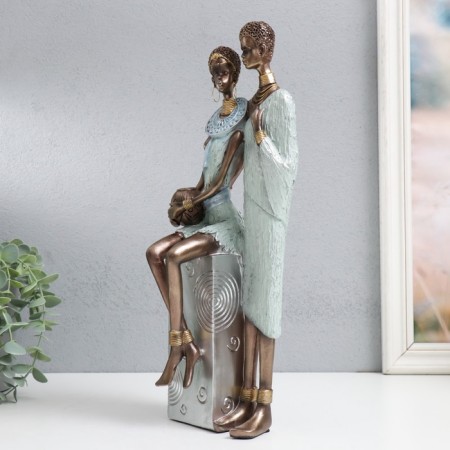 Suvenir Polystone "African couple" silver pattern - leaves 14x10x35.5 cm-5
