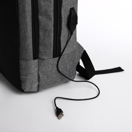 Male backpack on lightning, external pocket, code lock, suitcase mount, gray color.-6
