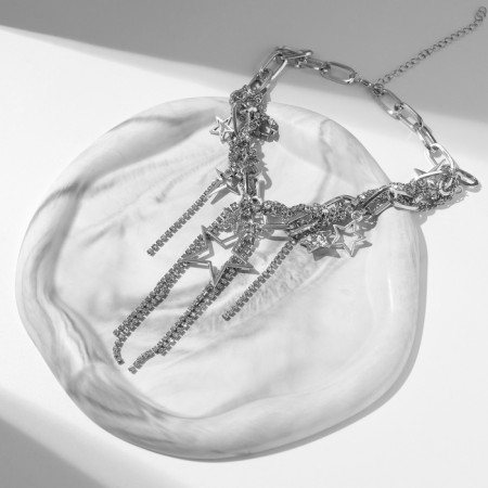 Choker-Koli multi-layer "star" interweaving, the color of silver-3