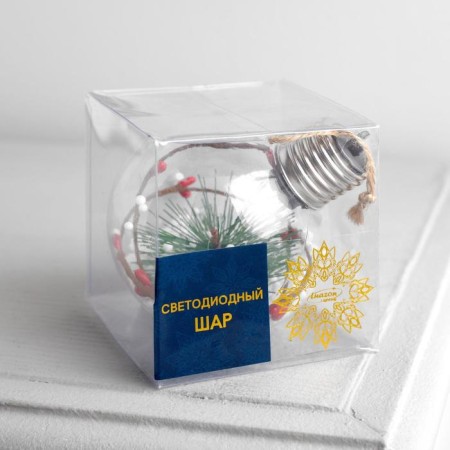 Christmas ball "spruce branch", batteries, 1 LED, glow warm white-2