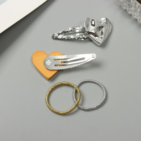 Hair set "Beatrice" (10 elastic bands 3 cm, 2 invisibility 5.5 cm) heart, silver gold-2
