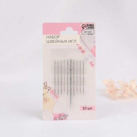 Sewing needles “Assorted”, D = 0.5 / 0.6 / 0.7 / 1.1 mm, 3.9 - 5.5 cm, 10 pcs